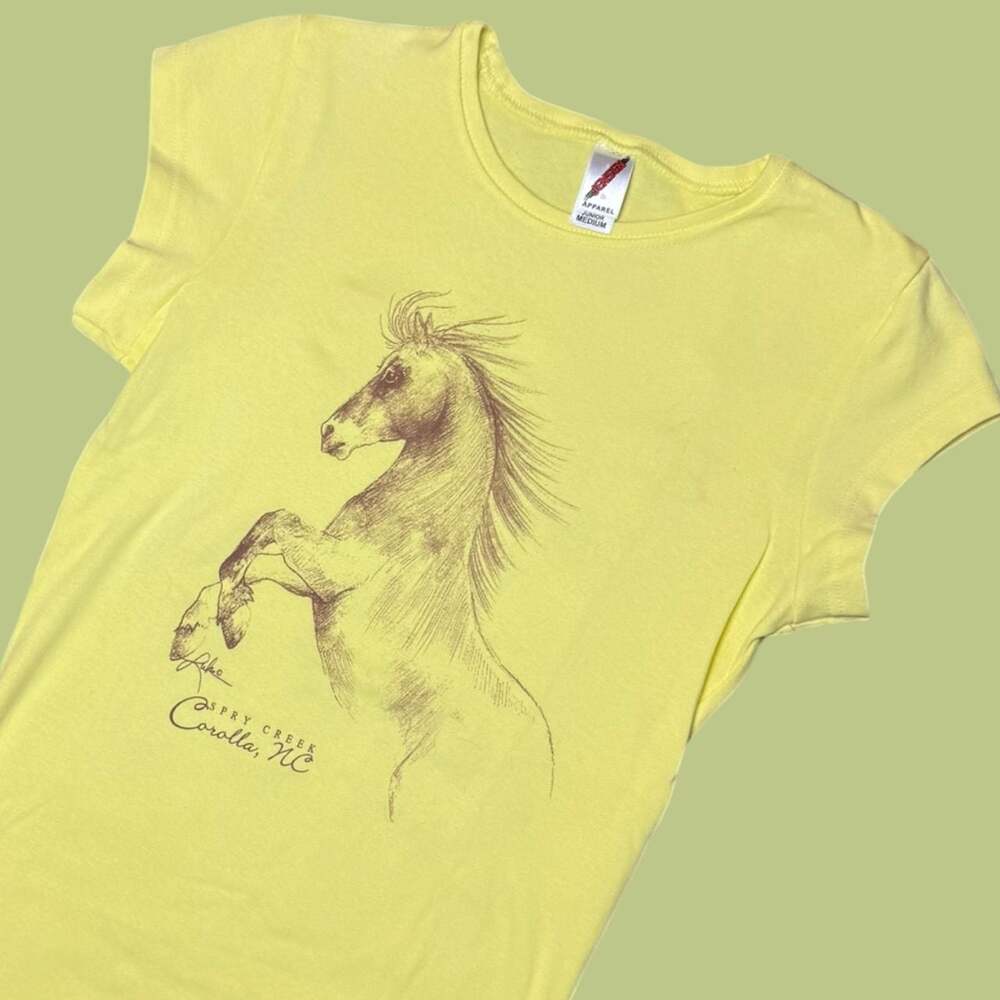 Vtg Horse Girl Yellow Baby Tee Graphic Tee